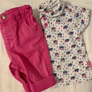 JoJo Maman Bebe pant & floral top Peter Pan collar